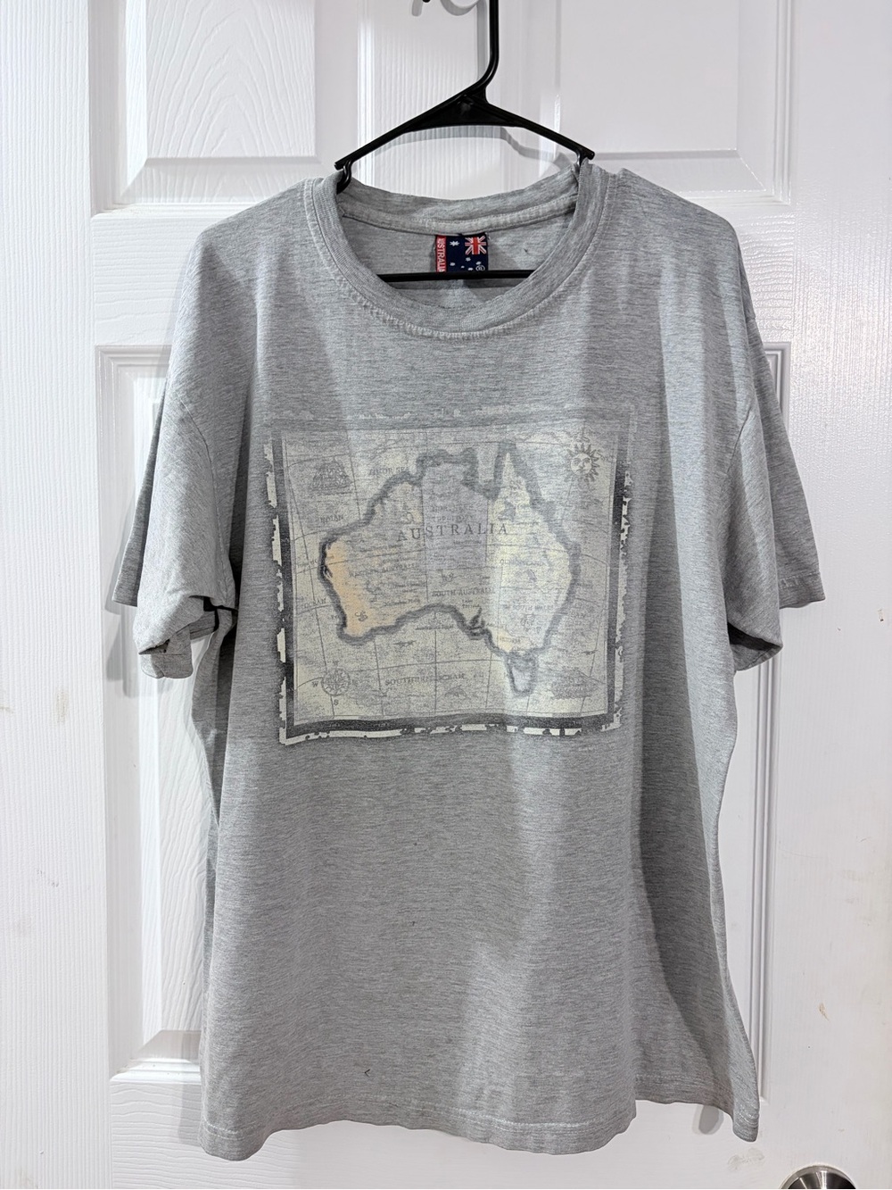Australia Map Graphic T-Shirt Gray Souvenir Travel Tee XL 100% Cotton
